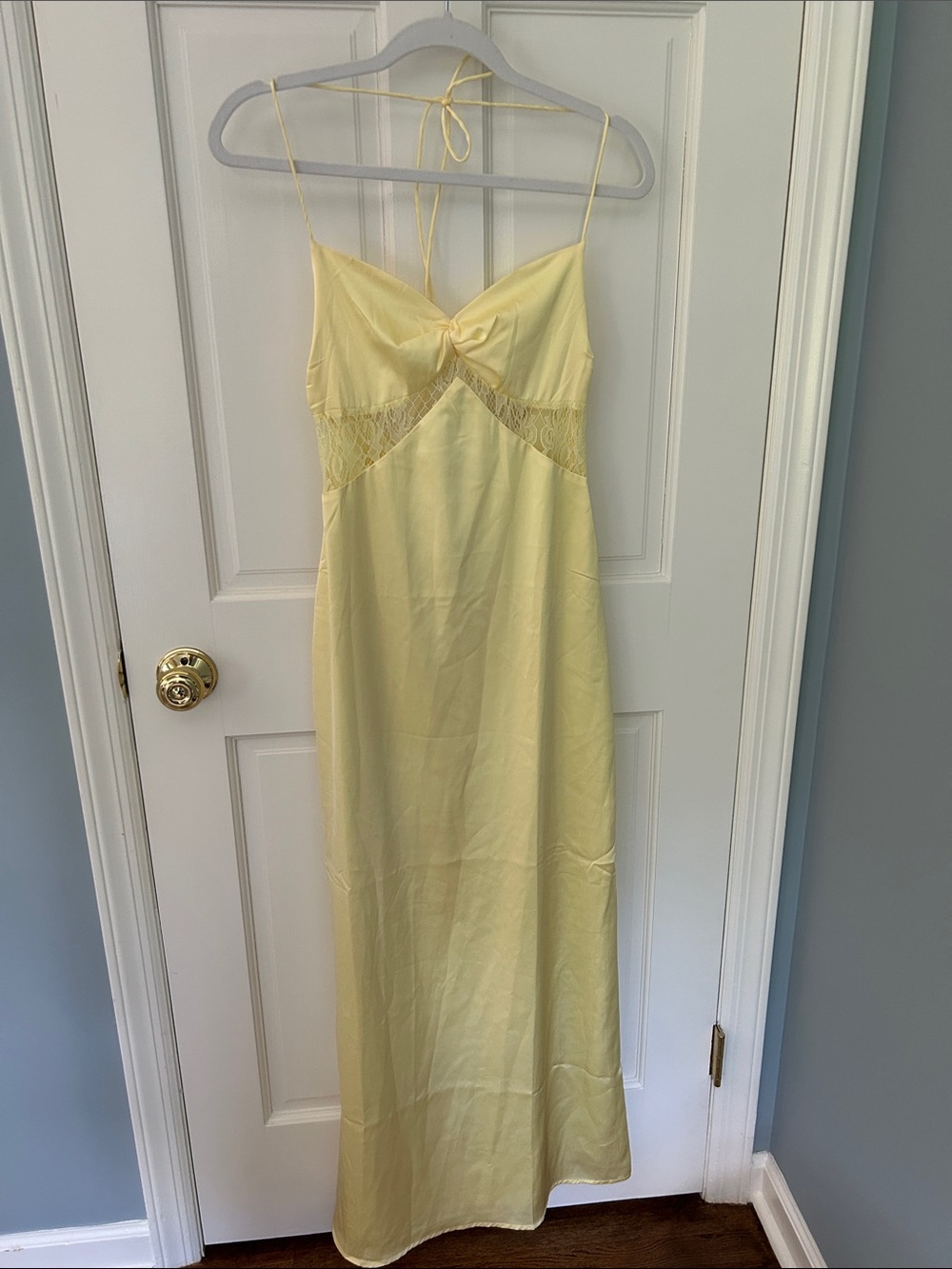 Peppermayo Pale Yellow Satin Lace-Trim Slip Dress, sz 6 New with Tags!